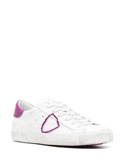Shop Philippe Model Paris Distressed Lace-up Sneakers In White
