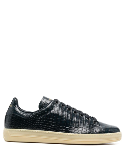 Shop Tom Ford Logo Croc-effect Sneakers In Blue