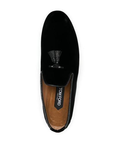 Shop Tom Ford Velvet Nicholas Tassel-detail Slippers In Black