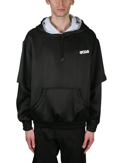 Shop Gcds Double Hood Sweatshirt In Black