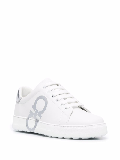 Shop Ferragamo Gancini Leather Sneakers In White