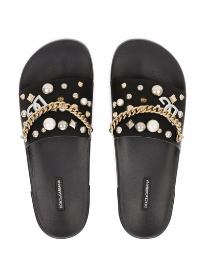 Shop Dolce & Gabbana Logo Slippers In Black