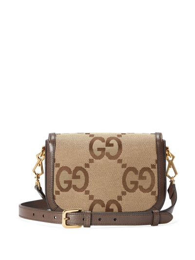 Shop Gucci Horsebit 1955 Jumbo Gg Motif Shoulder Bag In Brown