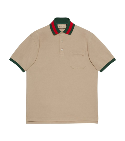 Shop Gucci Cotton Polo Shirt In Beige