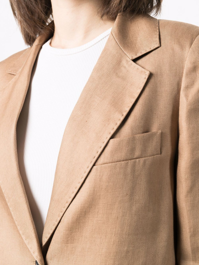 Shop Max Mara Linen Blazer Jacket In Brown