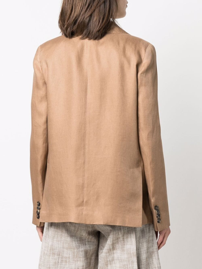Shop Max Mara Linen Blazer Jacket In Brown