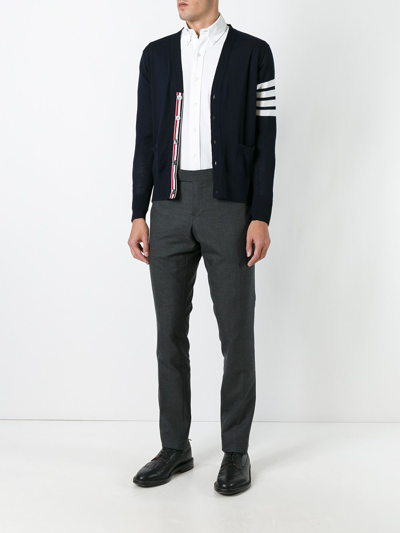 Shop Thom Browne Merino Wool Cardigan In Blue