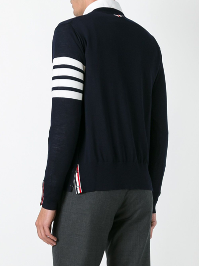 Shop Thom Browne Merino Wool Cardigan In Blue