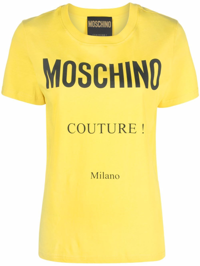 Shop Moschino Cotton Logo Print T-shirt In Yellow