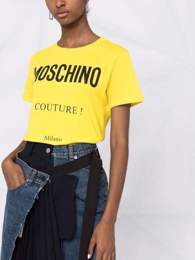 Shop Moschino Cotton Logo Print T-shirt In Yellow