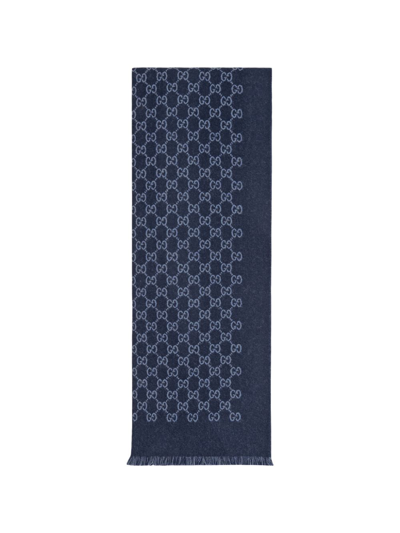 Shop Gucci Gg Wool Scarf In Blue