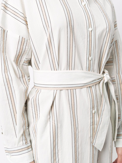 Shop Max Mara Striped Cotton Shirt Dress In Beige