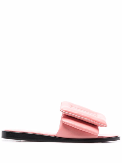 Boyy Pink Leather Puffy Slippers In Pink