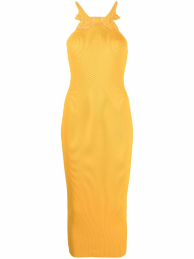 Shop Self-portrait Lace Insert Midi Dress In Yellow