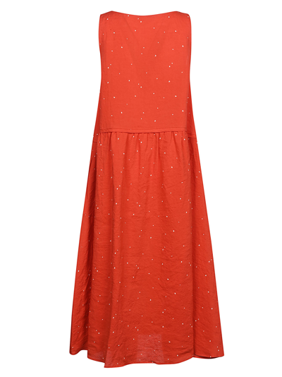 Shop Apuntob Oversized Pois Midi Dress In Red