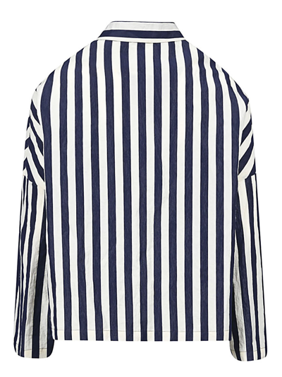 Shop Apuntob Cotton Striped Jacket In Blue