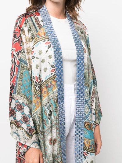 Shop Anjuna Silk Printed Belted Caftan In Blue