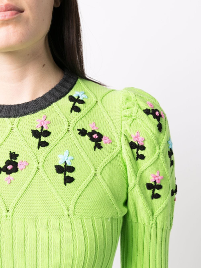 Shop Cormio Cotton Embroidered Sweater In Green