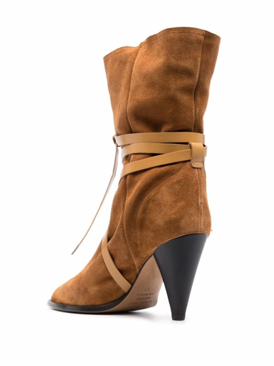 Shop Isabel Marant Lidly Velvet Heel Ankle Boots In Brown