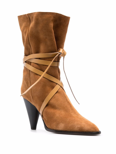 Shop Isabel Marant Lidly Velvet Heel Ankle Boots In Brown