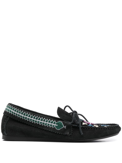 Isabel Marant Freen Embroidered Suede Moccasin Loafers