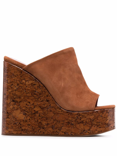 Shop Haus Of Honey Suede Leather Wedge Sandals In Brown