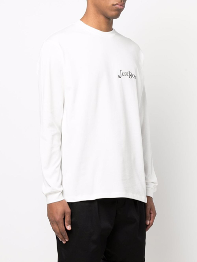 Shop Just Don Cotton Logo Long Sleeve T-shirt In White
