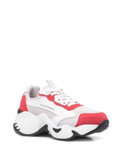 Shop Emporio Armani Leather Sneakers In Red