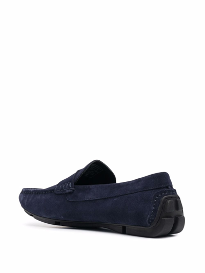 Shop Emporio Armani Suede Leather Loafers In Blue