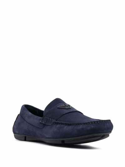 Shop Emporio Armani Suede Leather Loafers In Blue