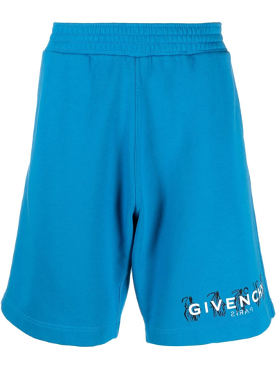 Shop Givenchy Cotton Logo Shorts In Blue