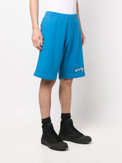 Shop Givenchy Cotton Logo Shorts In Blue