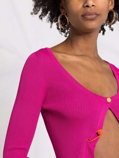 Shop Versace Cotton Cropped Cardigan In Violet
