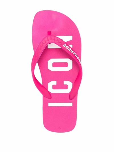 Shop Dsquared2 Logo Printed Flip Flops In Pink