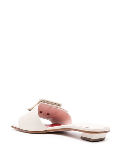 Shop Roger Vivier Covered Buckle Leather Sandals In White
