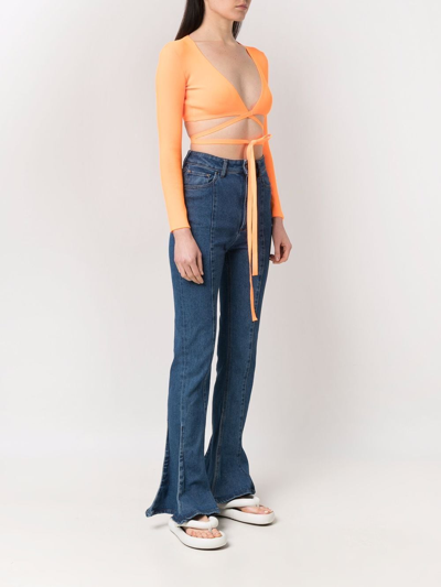 Shop Msgm Wrap Knitted Crop Top In Orange