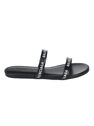 Shop Balenciaga Round Leather Flat Sandals In Black
