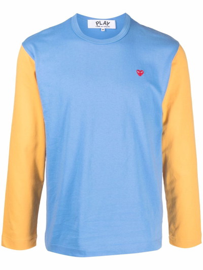 Shop Comme Des Garçons Play Long Sleeve Small Heart Logo T-shirt In Blue