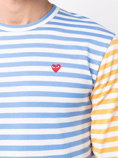 Shop Comme Des Garçons Play Logo Striped Long Sleeve T-shirt In Blue