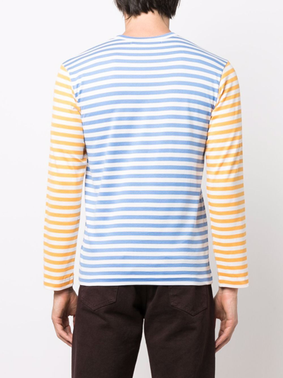 Shop Comme Des Garçons Play Logo Striped Long Sleeve T-shirt In Blue