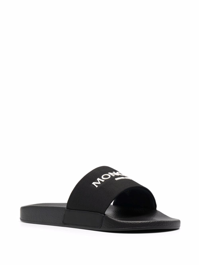 Shop Moncler Logo Slides In Black