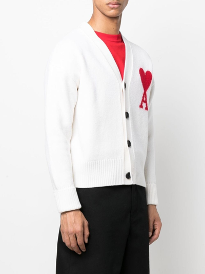 Shop Ami Alexandre Mattiussi Ami De Coeur Wool Cardigan In White