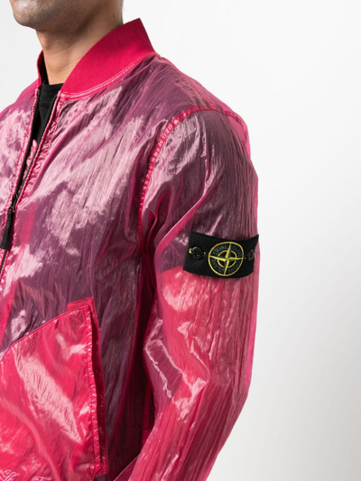 Shop Stone Island Compass Motif Bomber Jacket In Red