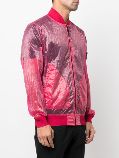 Shop Stone Island Compass Motif Bomber Jacket In Red