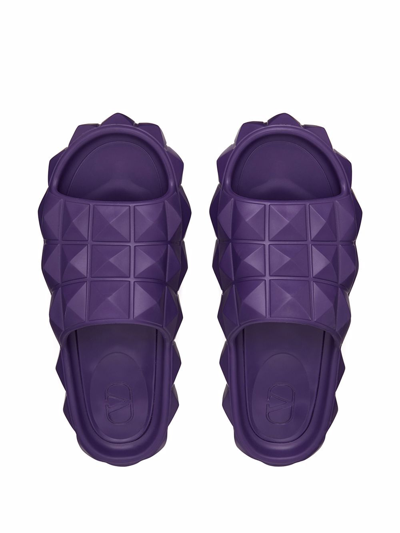 Shop Valentino Roman Stud Turtle Slides In Violet