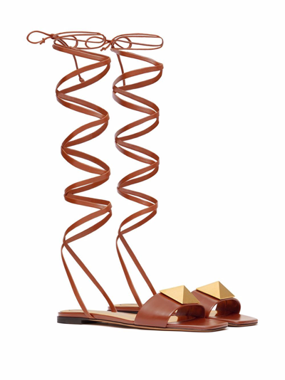 Shop Valentino One Stud Leather Gladiator Sandals In Brown