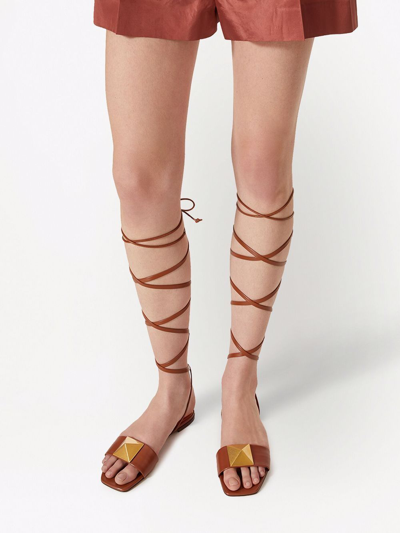 Shop Valentino One Stud Leather Gladiator Sandals In Brown
