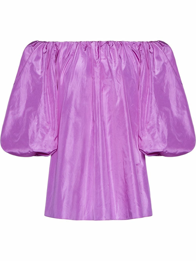 Shop Valentino Silk Off-shoulder Top In Violet