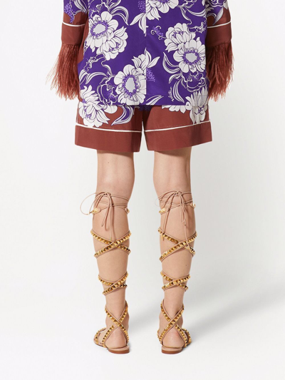 Shop Valentino Printed Silk Shorts In Violet