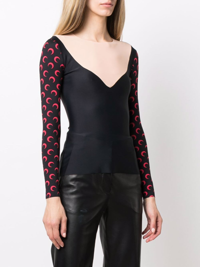 Shop Marine Serre Allover Moon V-necked Top In Red